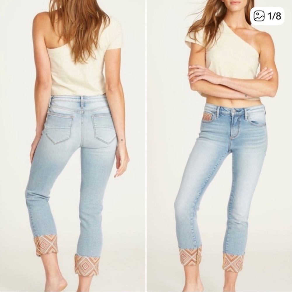 Driftwood Colette Diamond Daze Denim Light Wash Embroidered Cuffed Jeans- 25 🧡🎀